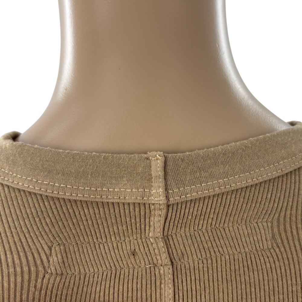 Enza Costa Sand Tan Ribbed U Neck Long Sleeve Top - Picture 9 of 10